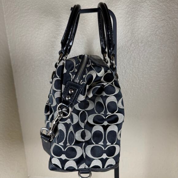 Coach Ashley Signature Sateen Large Satchel handbag F15443 in black and taupe. - Picture 5 of 16